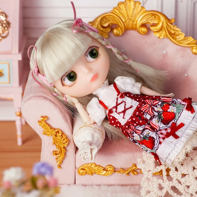 15cm Lacelle Strawberry Dress Girls Anime Figure Lace Angel Bjd Four Kinds Of Eyes Doll Small Cloth Doll Collect Decor Gift Toys