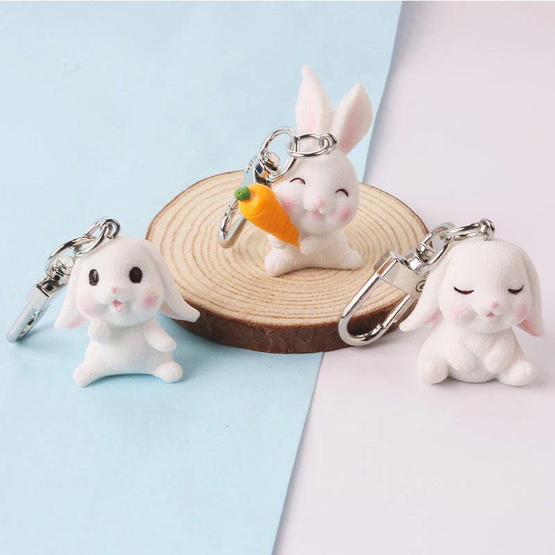 Cute Rabbit Animal Pendant Keychain Keyring for Women Men Kids Friend Cartoon Kawaii Simple Bag Phone Jewelry Parts Wholesale