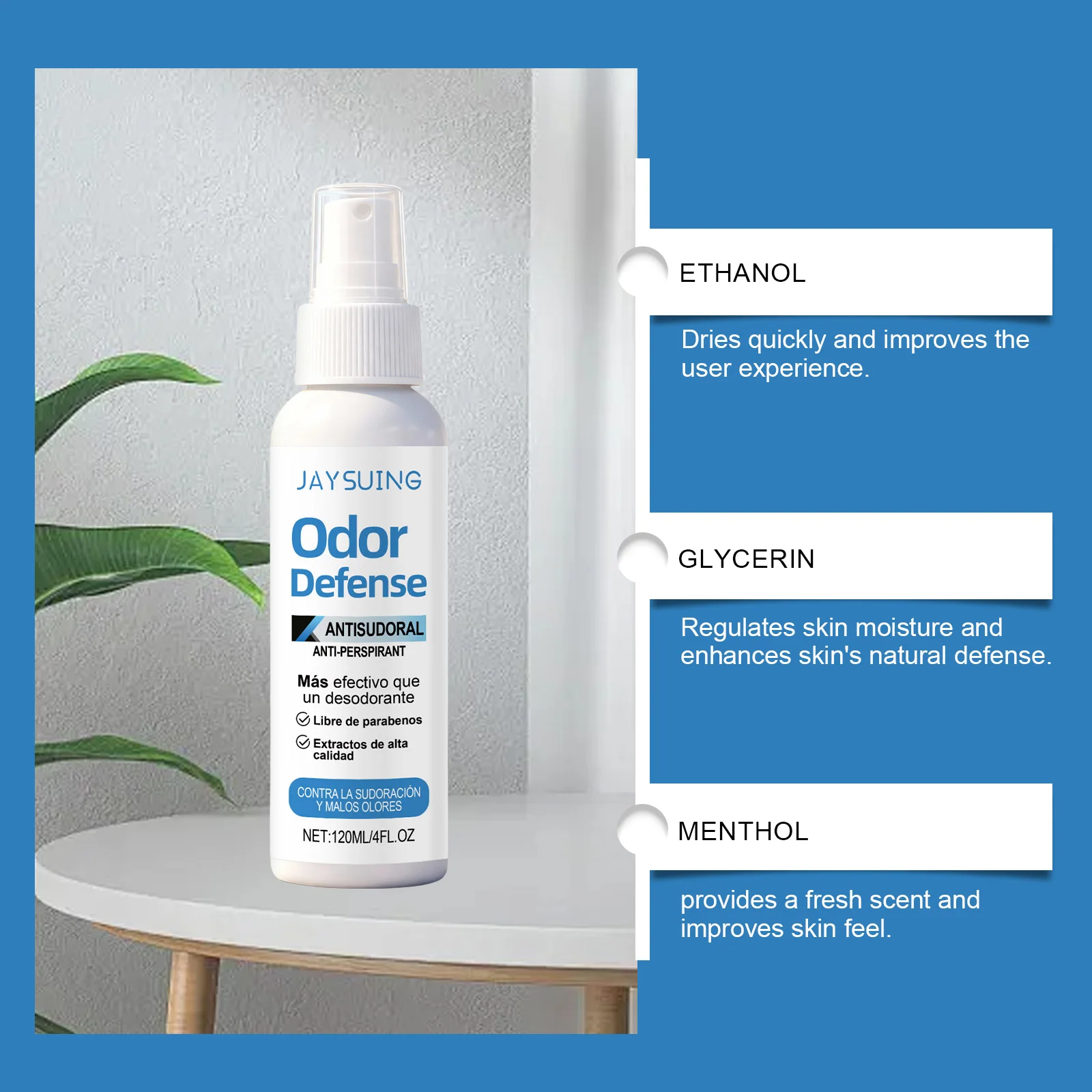 Jaysuing Sanftes Deodorant-Körperspray mit erfrischender Hautpflege und mintigem, frischem Duft, nicht klebend, schnell trocknend, 120 ml