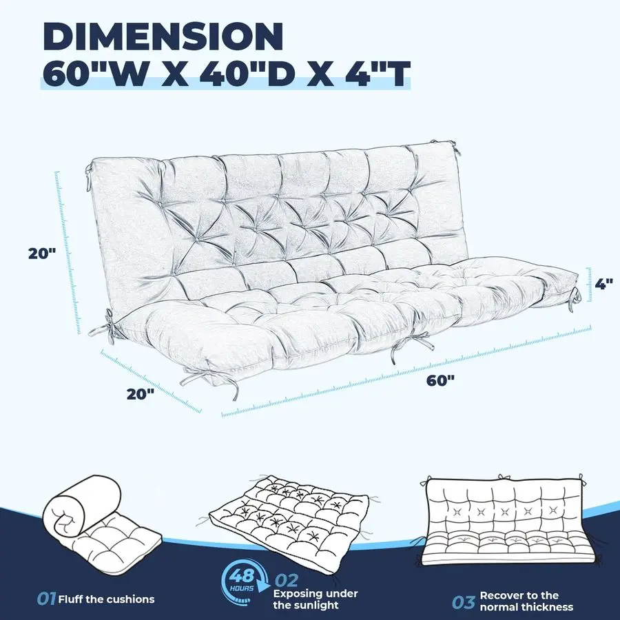 

Porch Swing Cushions, Waterproof Swing Cushions Replacement with Backrest, Outdoor Swing Bench Cushions 23 Seater Replacement fo