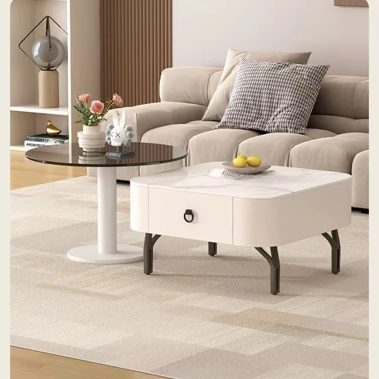 Coffee table living room furniture marble countertop wood frame simple modern luxury small apartment