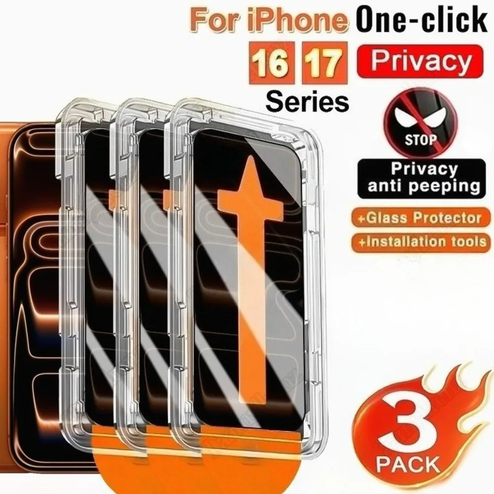 

3Pcs Anti Spy Tempered Glass For iPhone 17 16 15 Pro Max 17 Air 16e 15 Plus 14 13 12 11 Pro XR XS Dust Free Easy Installa Glass