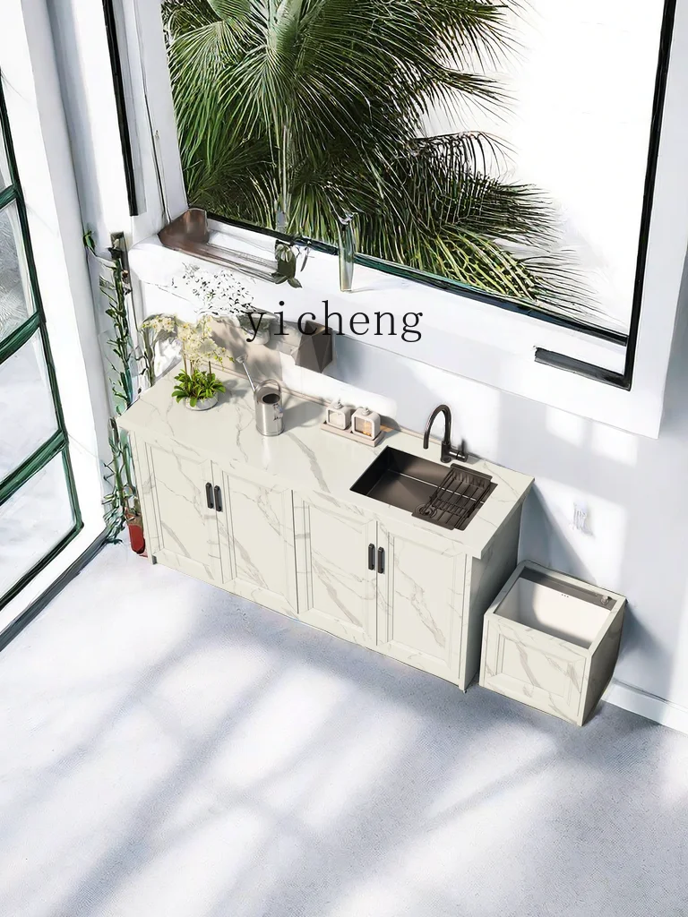 u3 Rainproof and Sun Protection Wash Basin Sink All-in-One Cabinet Stone Plate Hanging Edge and Customized Storage Cabinet