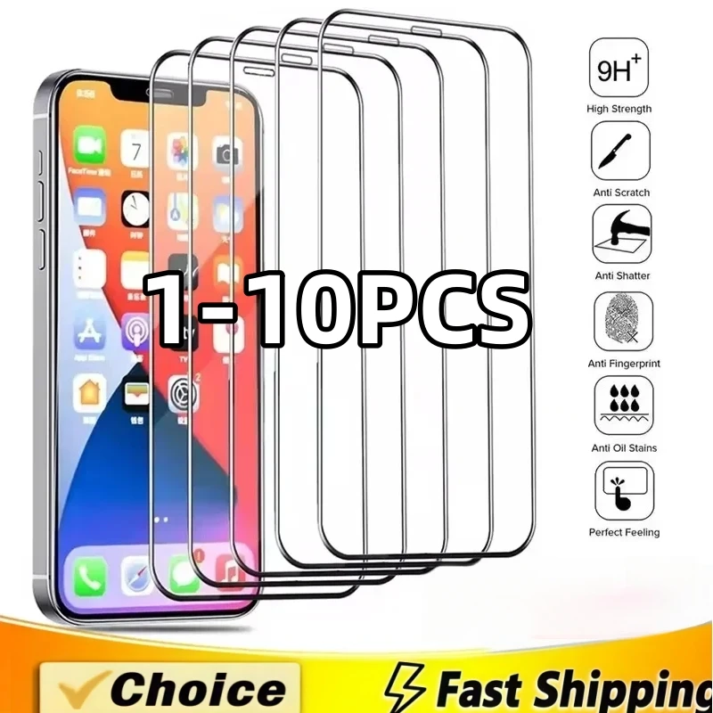 1-10PCS Tempered Glass For IPhone 17 16 15 14 13 12 11 Pro Max X XR 12 13 Mini 6 7 8 14 Plus SE X XS XR Glass Screen Protector