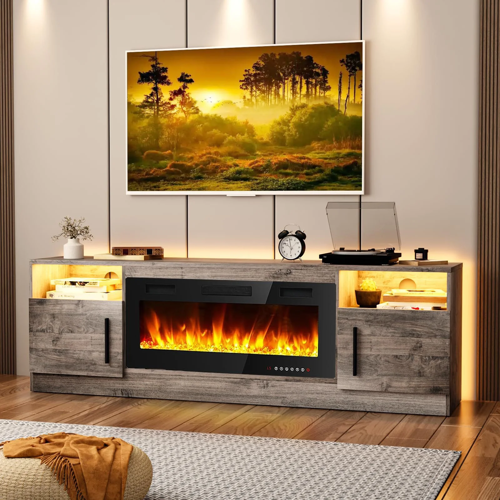 TV Stand with Fireplace Simple Pastoral Style TV Cabinet TV Cabinet