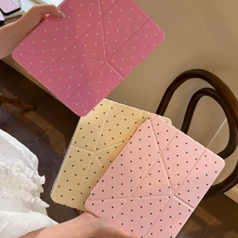 Funda Minimalista para iPad Pro Air M5 M4 M3 M2 2 1 11th A16 12.9" 10 9 8 7 6 5 Th Mini 7 6 5 4, Diseño Retro con Estrella Rosa