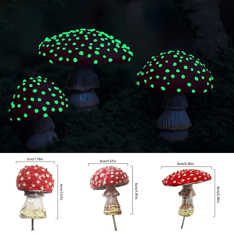 Mini Mushroom Garden Decoration Resin Mushroom Glow In The Dark Craft Landscape Mushroom Statue Garden Figurines Ornament Decor