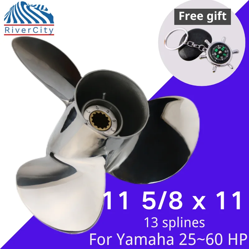 For Yamaha 25hp 48hp 55hp 60hp Outboard Propeller 11 5/8x11 Boat Motor Stainless Steel Screw Ship Marine Engine 3 Blade13 Spline