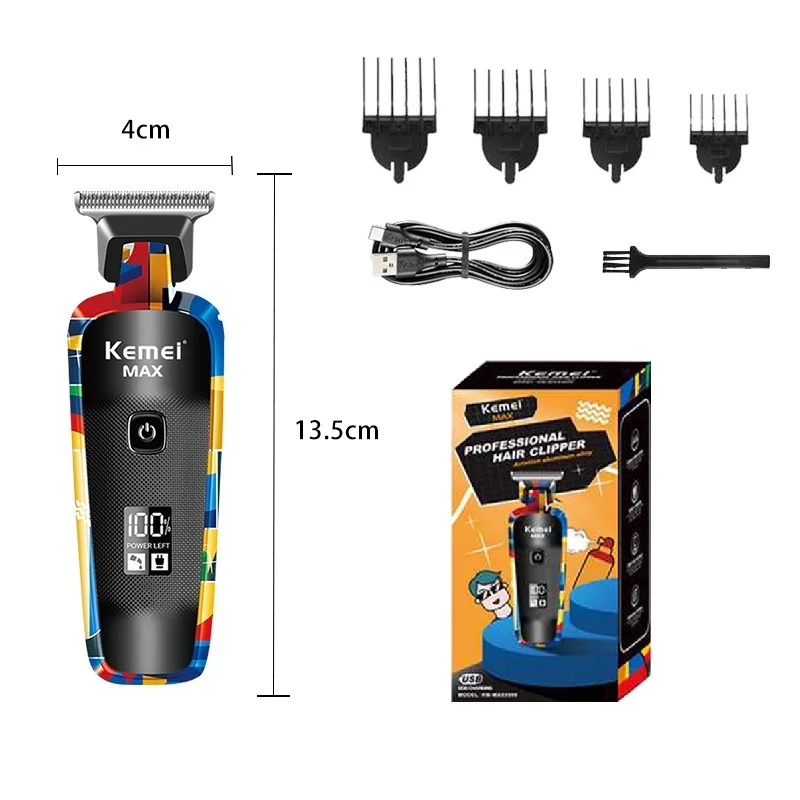 kemei Electric Clippers Fashion Graffiti USB Shaving Electric Pusher LED LCD Digital Display Professional Barber KM-max5090