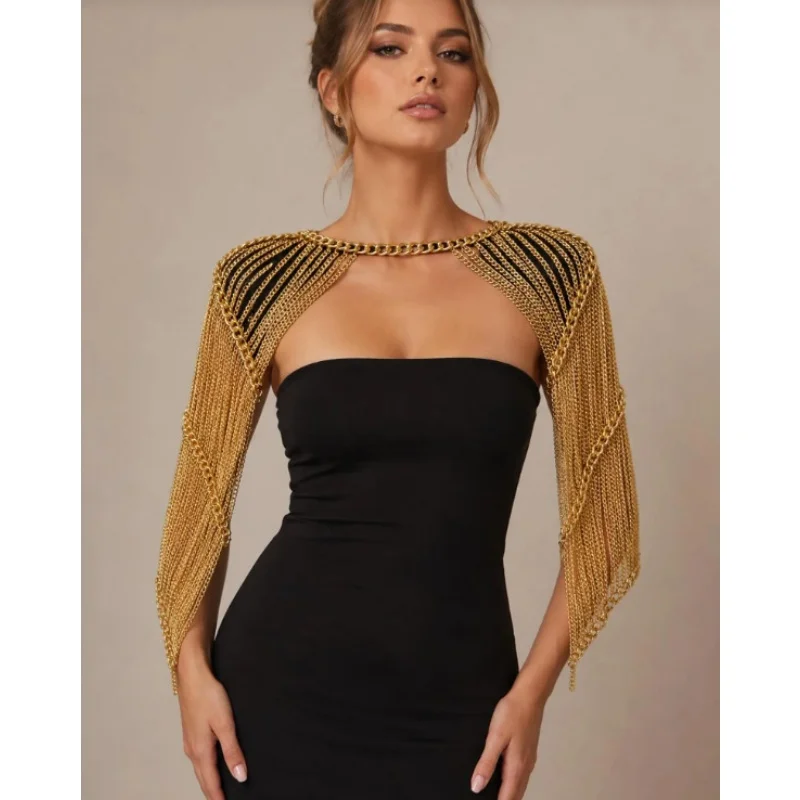 Damen Metallketten-Quasten-Schulterumhang, Einheitsgröße, Körperkette, Schal, Abendkleid, Party, Abschlussball, Dekoration, Schulter-Schmuck, Dropshipping – Detail 1
