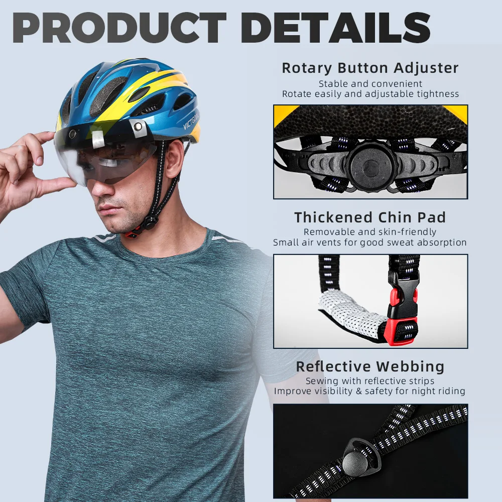 VICTGOAL MTB Electric Scooter Bicycle Helmet for Men Taillight Goggles Lens Sun Visor Cycling Helmets