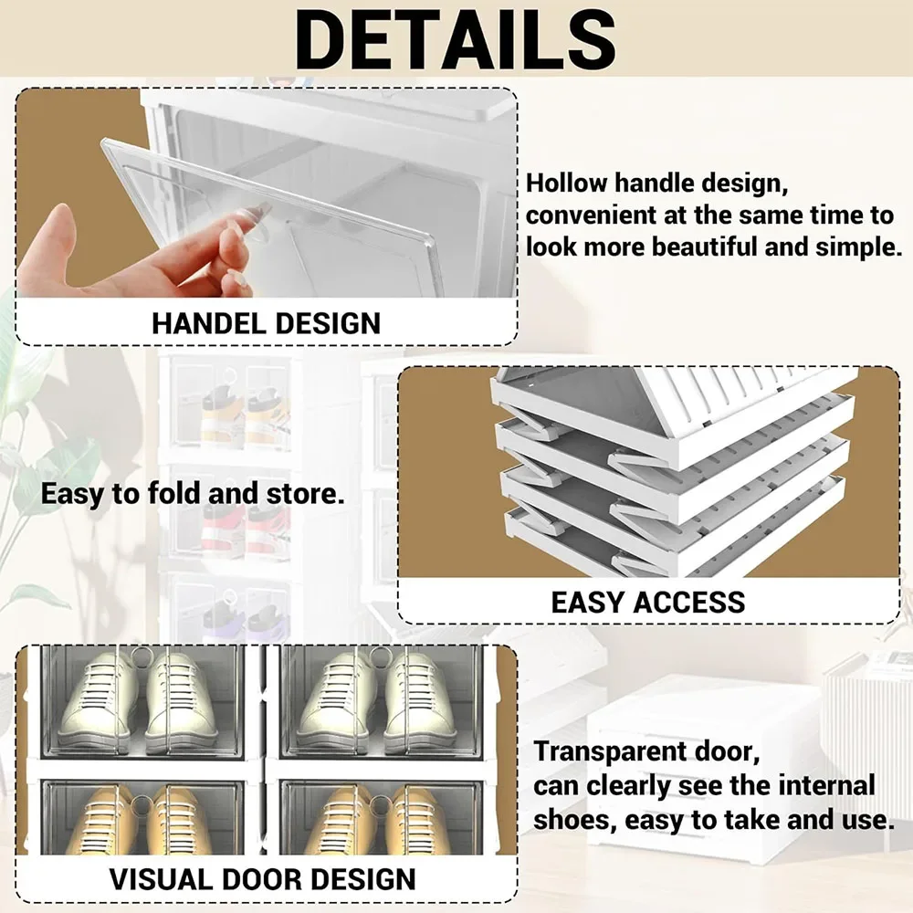 Foldable Shoe Rack,Collapsible Plastic Shoe Organizer with Doors Sturdy Easy to Assemble for Closet,Stackable Shoe Storage Boxes