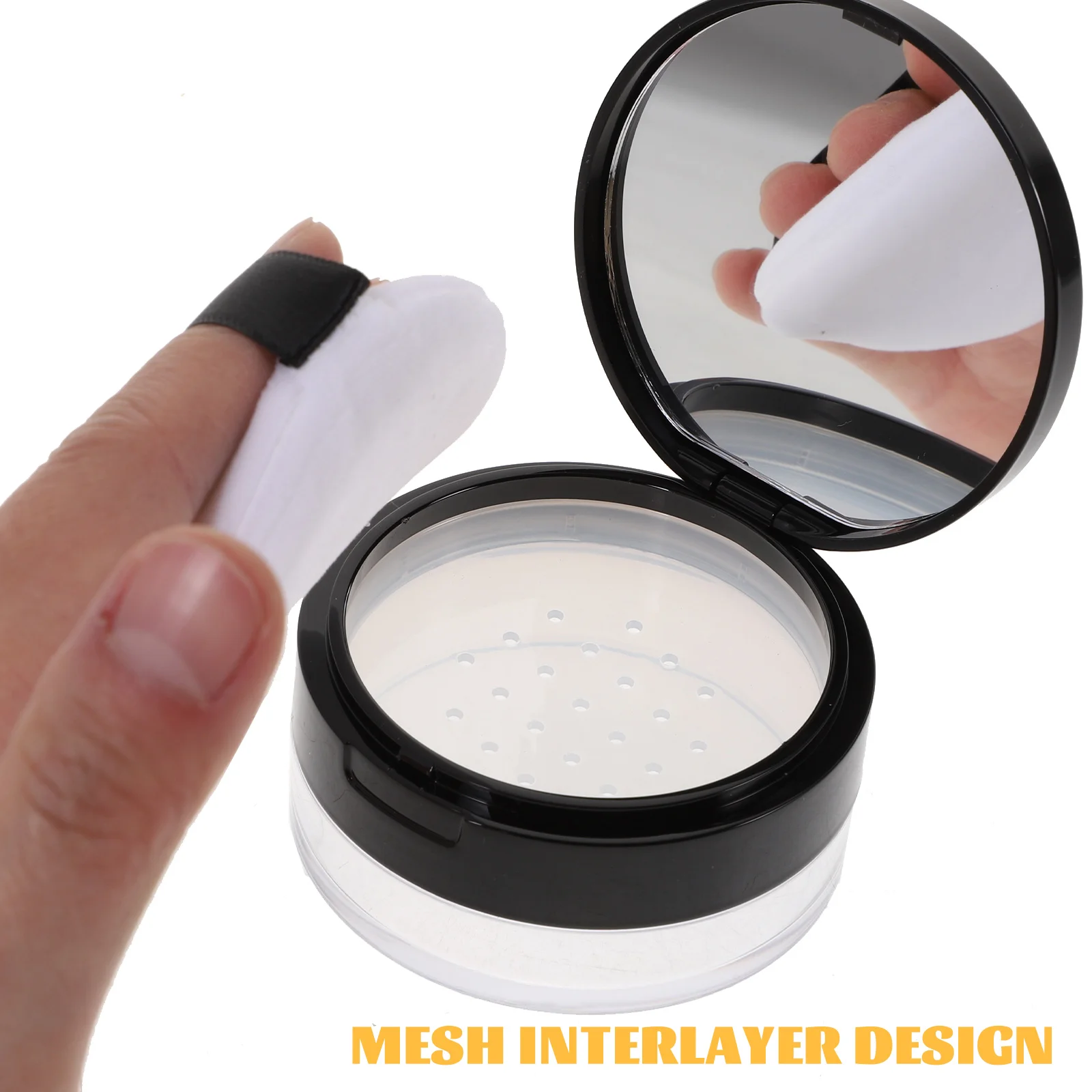 

Powder Puff Holder Empty Powder Case Portable Makeup Container Mirror Double Layer Leakproof For Daily Use Black