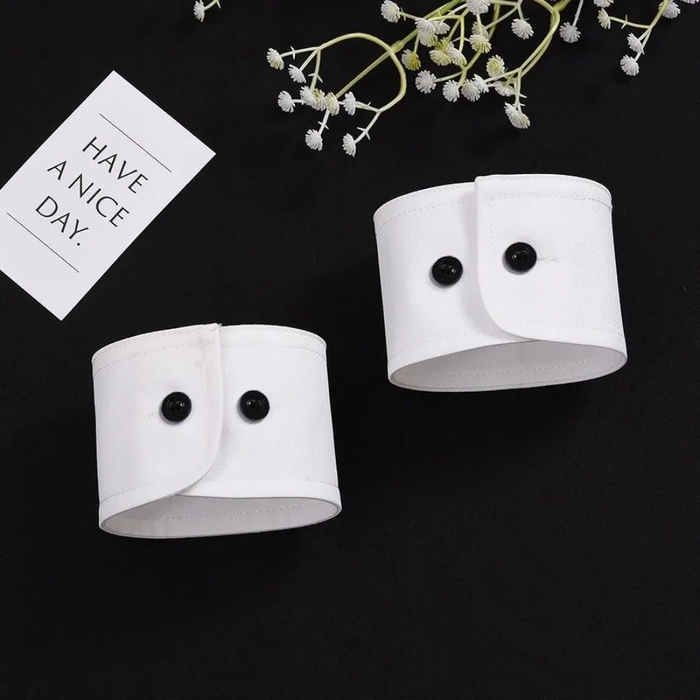 

Модные белые и черные накладные манжеты, съемные полиэстеровые накладные воротники, черные пуговицы, аксессуар для костюма, простые накладные манжеты для рубашки