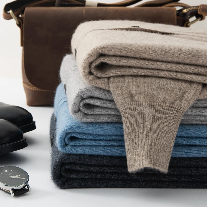 Basics Coat Autumn Winter Sweater Cardigan Men's Clothes 100% Merino Wool Sweater V-Neck Single Breasted Commut Open Stitch Knit