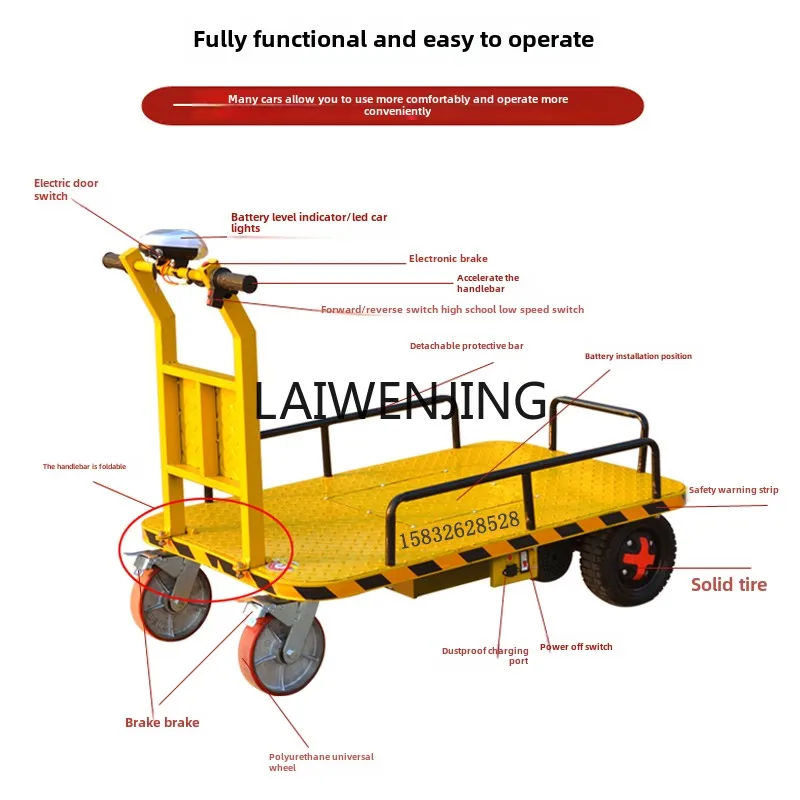 LYN electric hand push flatbed truck pulling goods handling factory push warehouse transport truck