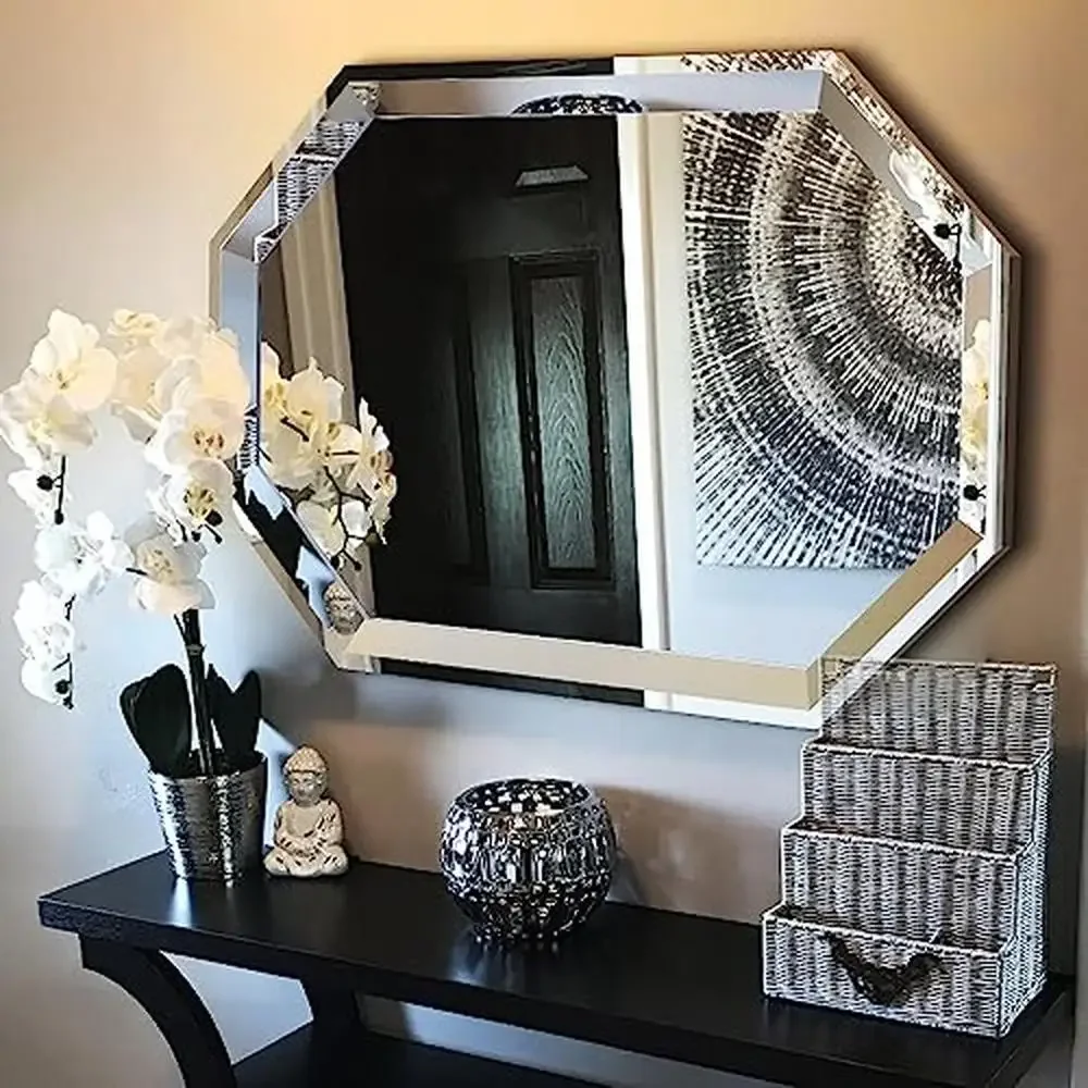 

Modern Elegant Octagonal Wall Mirror 24"x36" Stainless Steel Frame Large Bathroom Mirror Chic Living Room Decor Transform Space