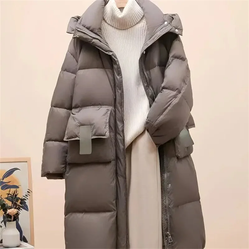 2024 Autumn/Winter Trendy Women Maillard Mid to Long Knee length Breadms, Thick Loose Jackets, Winter Fashion Cotton Jackets