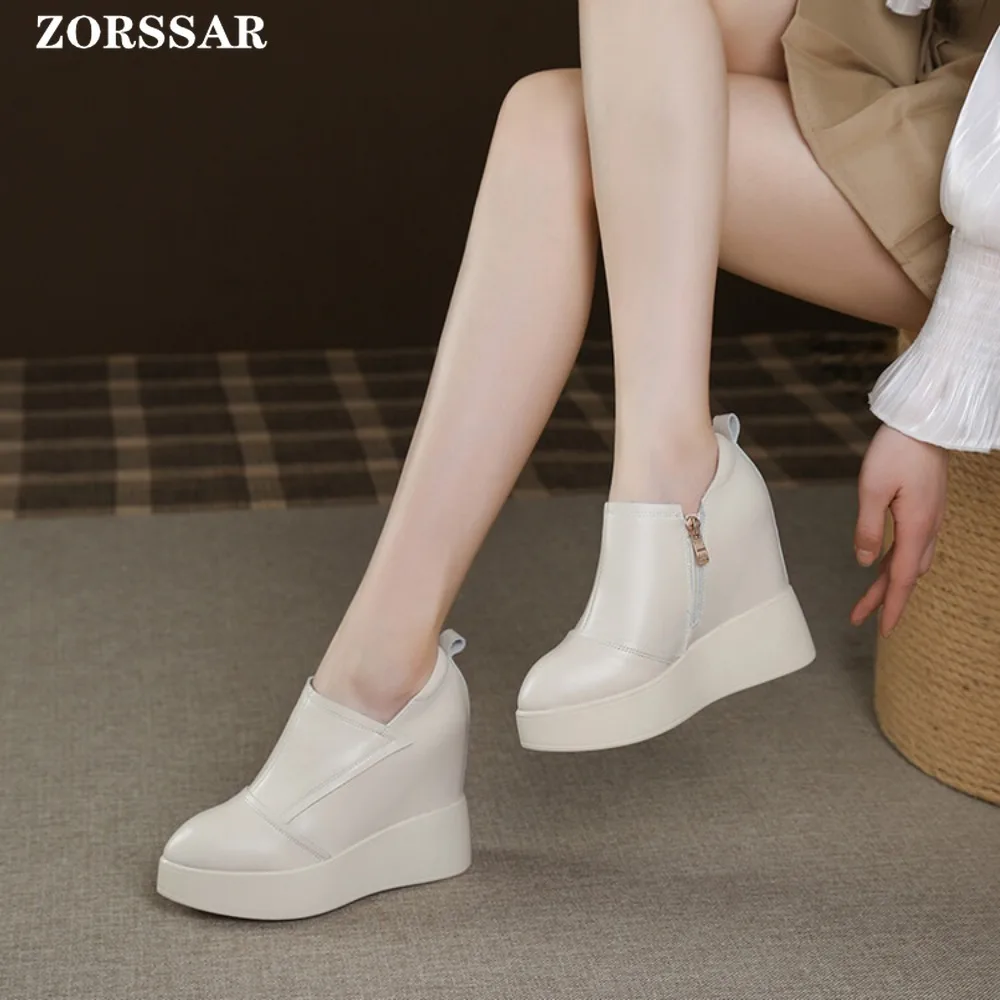 Hidden Platform Wedges Sneakers Women Spring Autumn Casual Shoes Slip-on Platform Comfort Wedge Heels Brown Black Sneaker Female