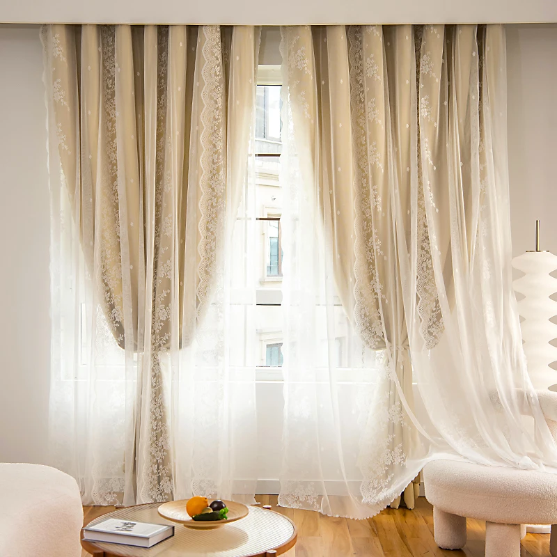 1 Stück doppellagige Verdunkelungsvorhänge für Schlafzimmer, Fenstervorhang mit Haken, isolierter Vorhang, Fensterpaneel, transparente Stickerei-Vorhänge