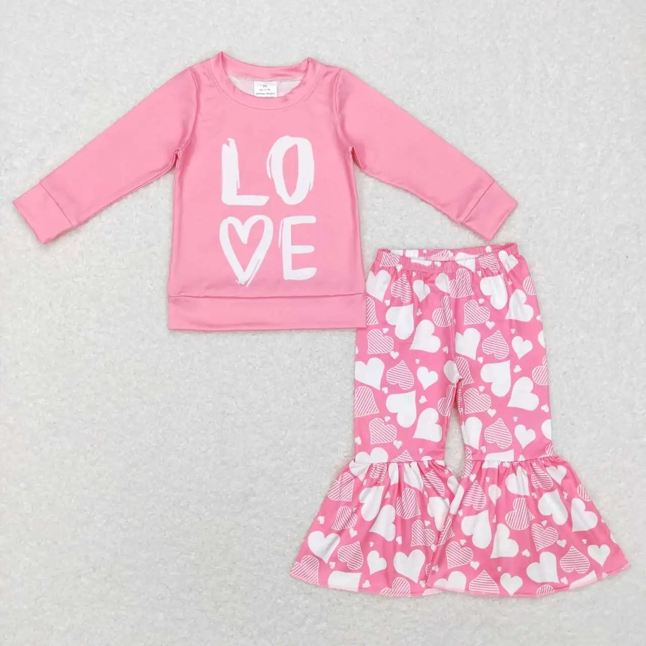 

wholesale hot sale kids children's clothing baby girls clothesValentine's Day LOVE letter pink long-sleeved pantsuit