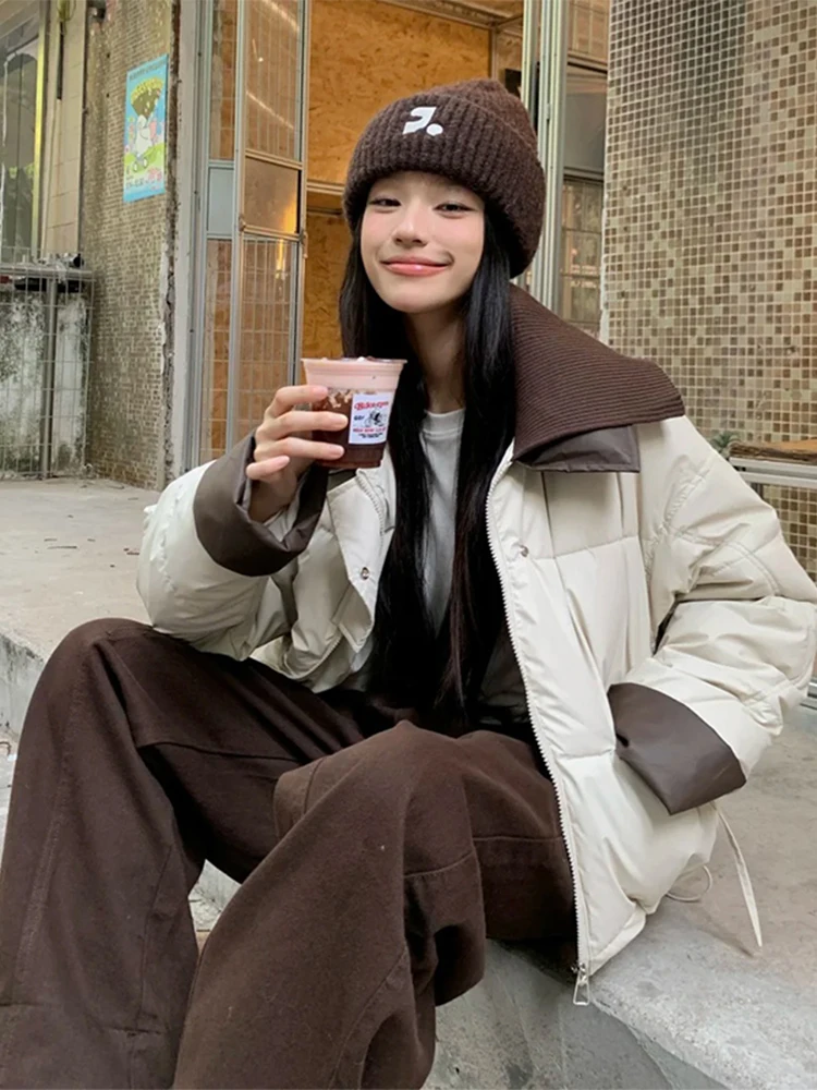 

Faionable Spliced Color Blo Long Sve Cotton Jaet Women's 2025 New Sle Trendy Agel Slimming Clothes Collar