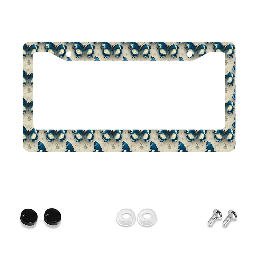 

1 шт. рамка номерного знака с синим узором бабочки и 2 отверстиями, алюминиевый материал, 6x12 дюймов, с комплектом винтов, ретро-новинка, автомобильный декор