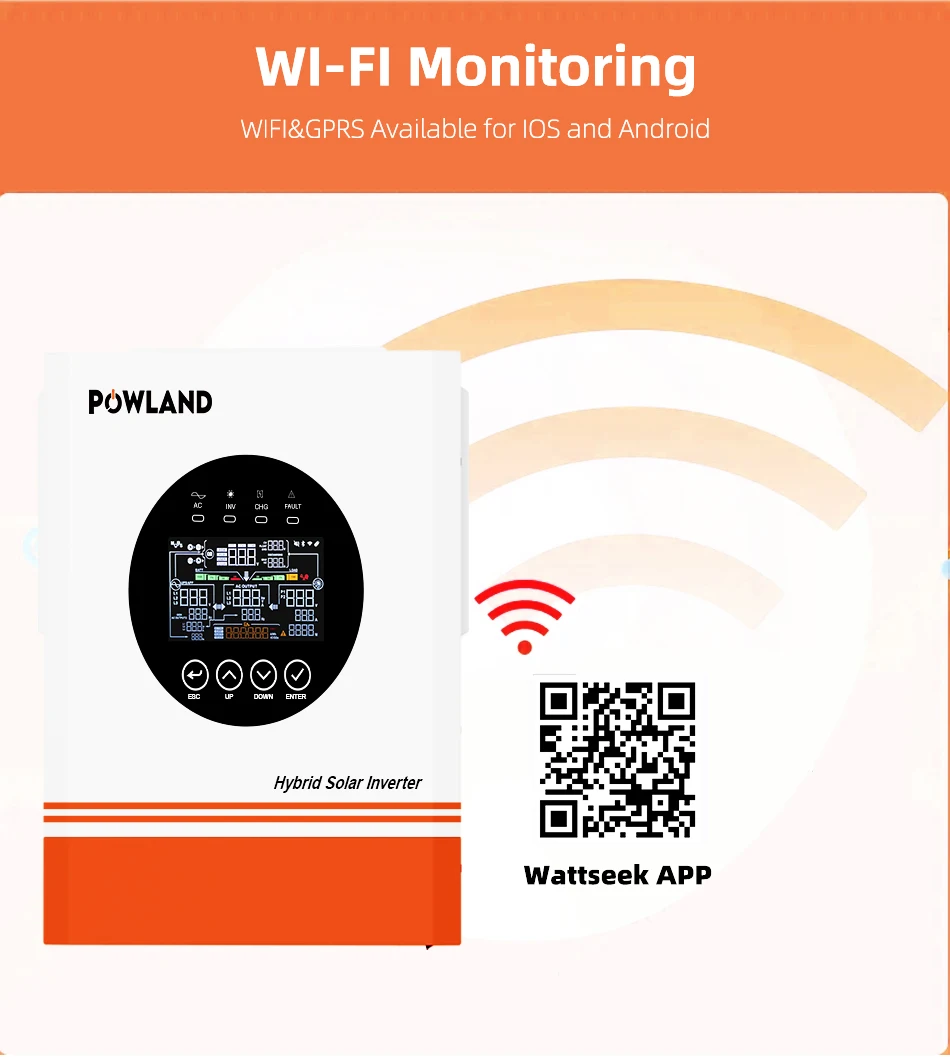 POWLAND 13KW Solar-Wechselrichter MPPT 120A Ladegerät PV-Eingang 500Vdc 18000W 220VAC 48VDC Reiner Sinuswellen-Wechselrichter DC/AC mit WiFi BMS – Detail 8
