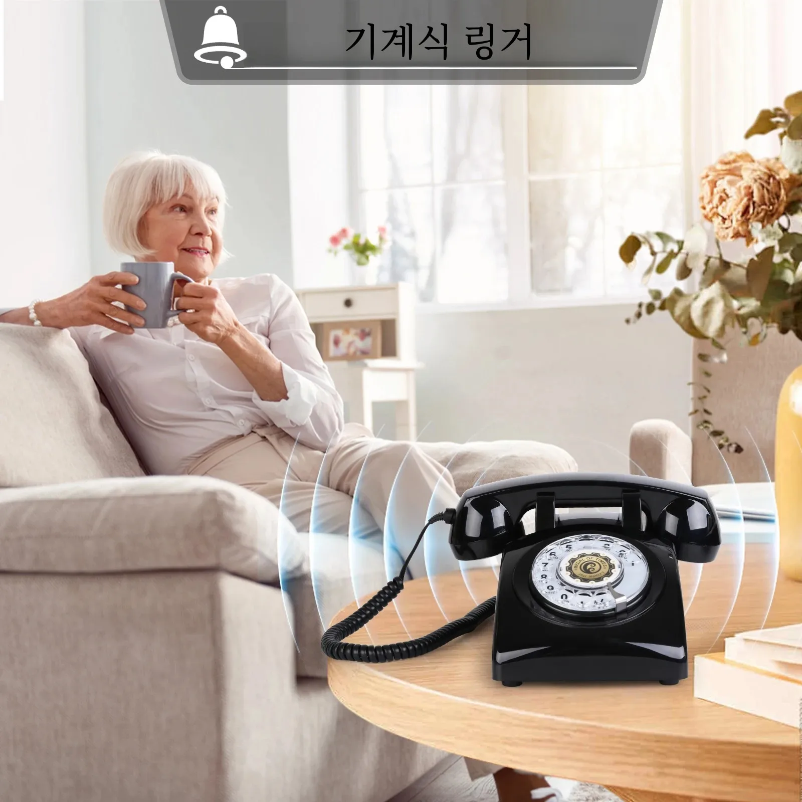 Retro Rotary Dial Phone 1960s Style Vintage Telephone Old-Fashioned Desk Landline Phones with Mechanical Ringer for Home Office