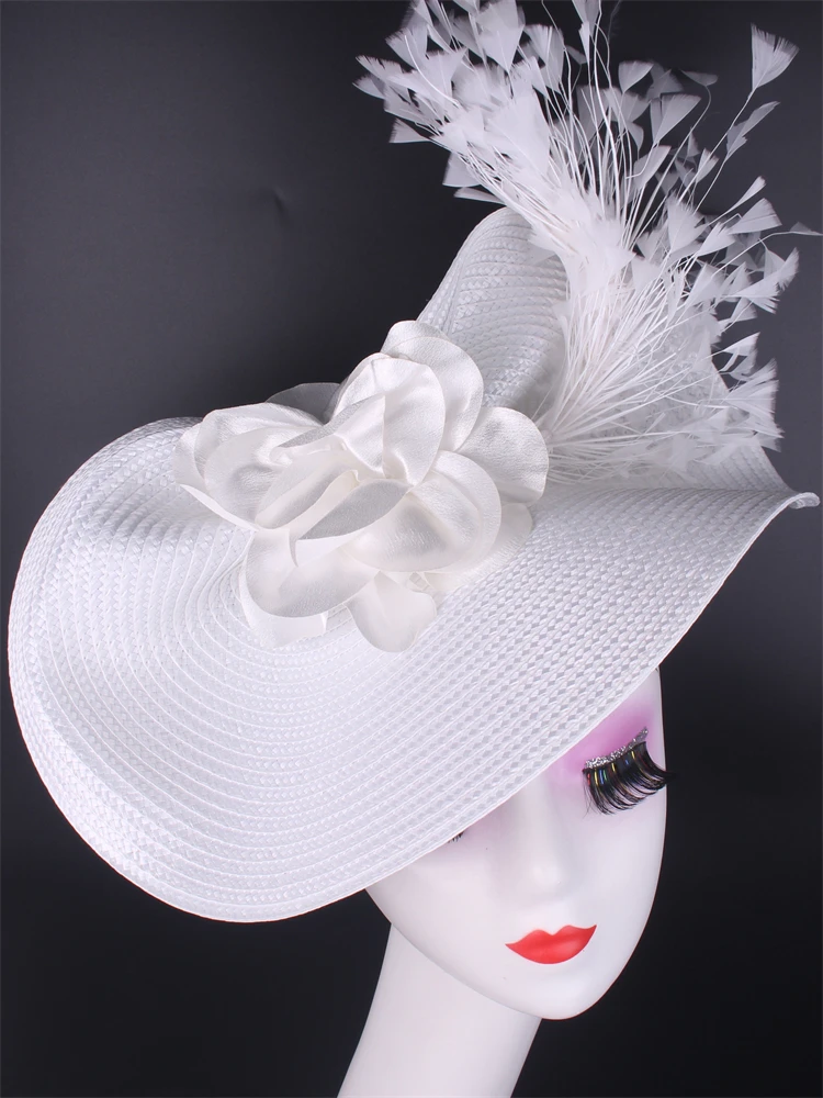 الخزامى كبير الفاسناتور زهرة قبعة النساء الزفاف أغطية الرأس الكنيسة مناسبة خوذة السيدات قبعات الشاي حفلة الحدث صندوق حبوب منع الحمل قبعة