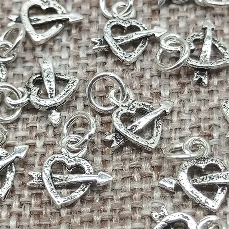 

20 штук маленьких серебряных подвесок в форме сердца из стерлингового серебра 925 пробы с изображением Купидона, стрелы, пронзающей сердце, для браслетов и серег