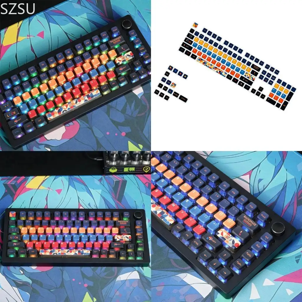 

Механические клавиатуры SZSU Колпачки клавиш 120 PBT Геометрический дизайн, 4-сторонние, прозрачные