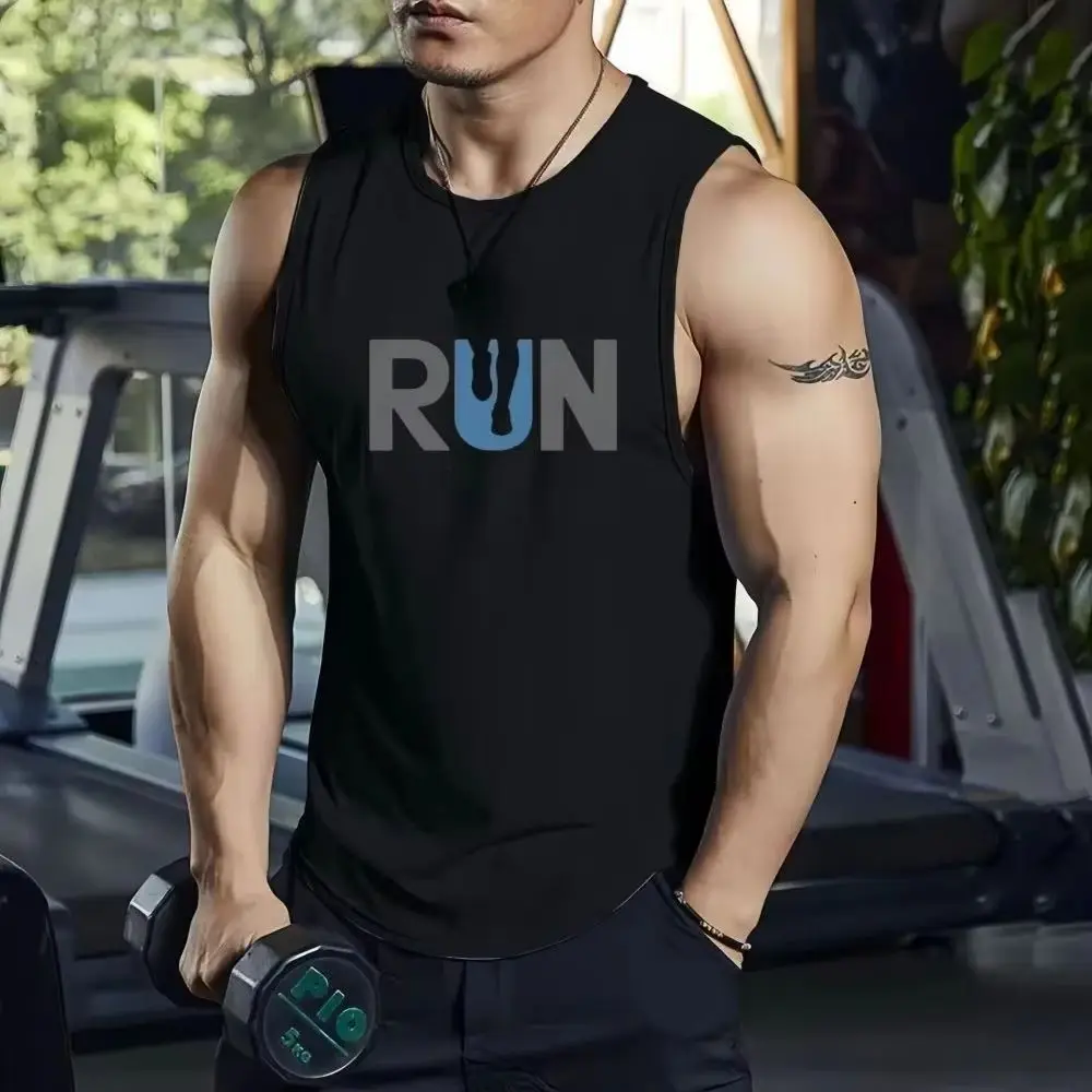 

2025 Summer New Trendy Design Printed Sleeveless T-shirt Men's Fitness Training Basketball Tank Top Loose Quick Drying Top