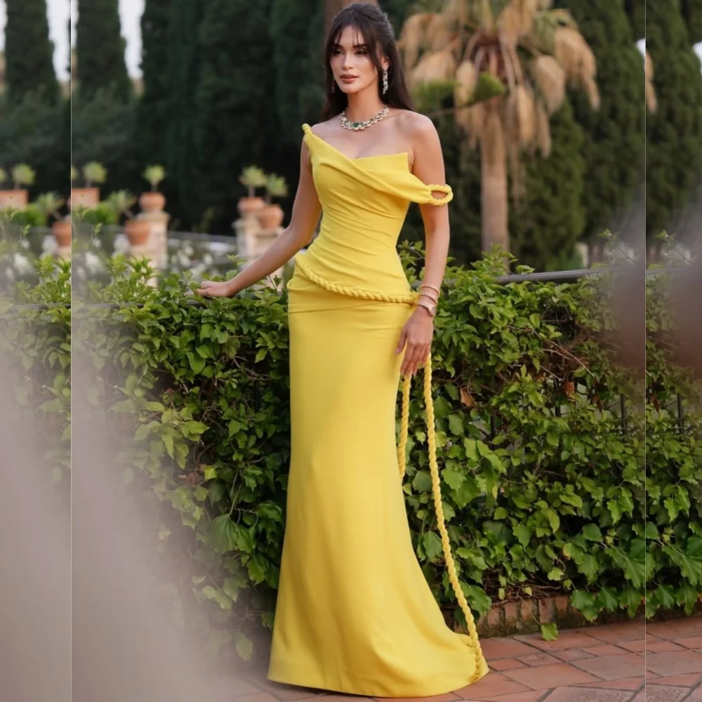 

Customized Fashion Elegant Jersey Pleat Trumpet Off-the-shoulder Long Dresses Bespoke Occasion