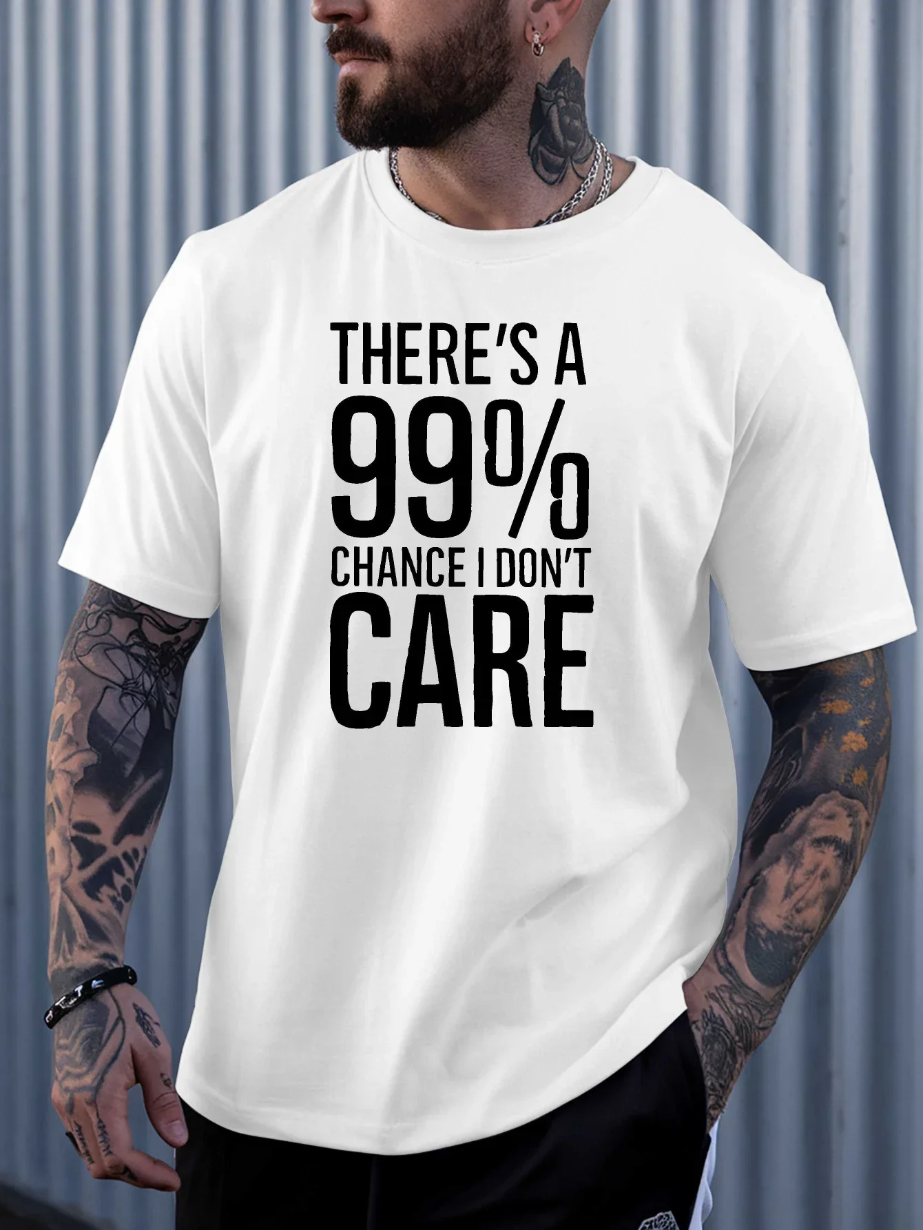 Men Short Sleeve Crew Neck T Shirt 99 Percent Chance I Don't Care Sarcastic Slogan Print Casual Cotton Streetwear Daily Wear Tee