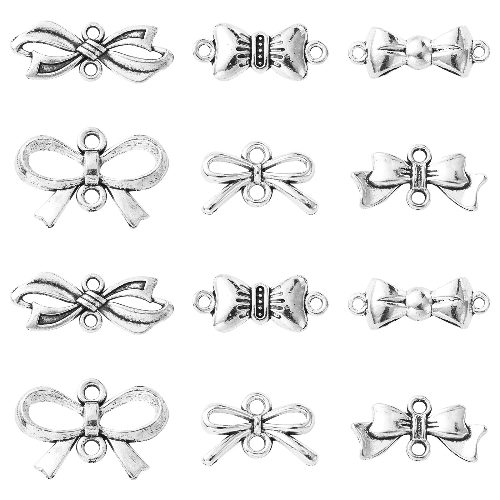 Pandahall 60Pcs 6 Styles Tibetan Bowknot Charms Links Antique Silver Bow Connector Pendants for DIY Earrings Necklaces Making