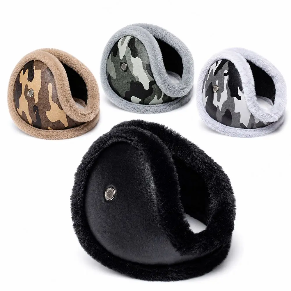 New PU Leather Winter Earmuffs Lining Foldable Ear Warmers Pattern Windproof Earmuffs Winter Activities