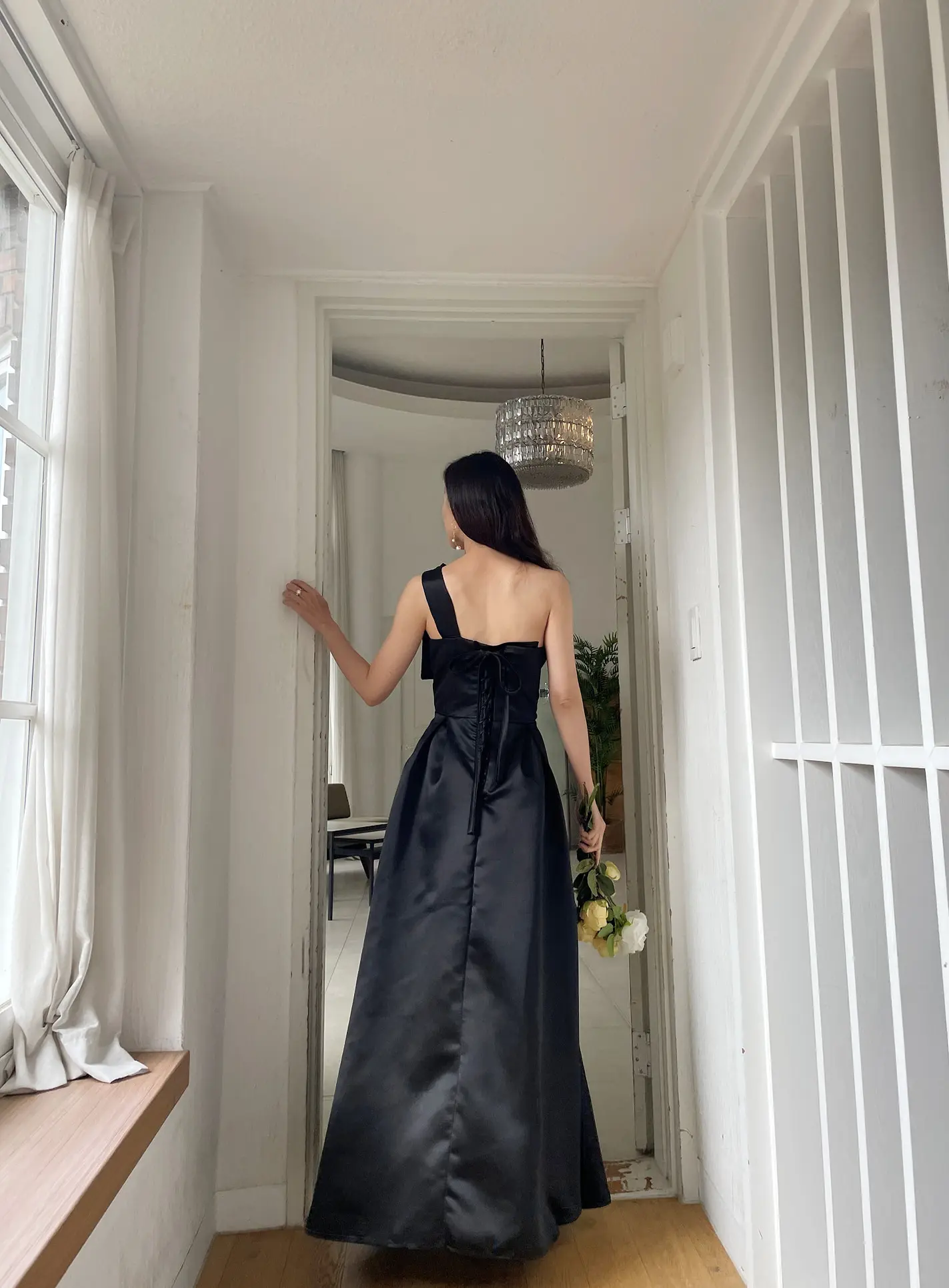 GIOIO Strapless Korea Garden Evening Dresses Pleat Bow Sleeveless Formal 프롬드레스 Ankle Length Elegant Prom Grown Party Women Bride