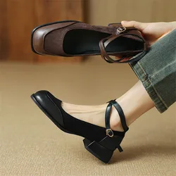 New Spring Autumn Women Shoes Fashion Square Toe Shoes for Women Low Heel Women Pumps Mary Jane Shoes Zapatos Mujer Large Size