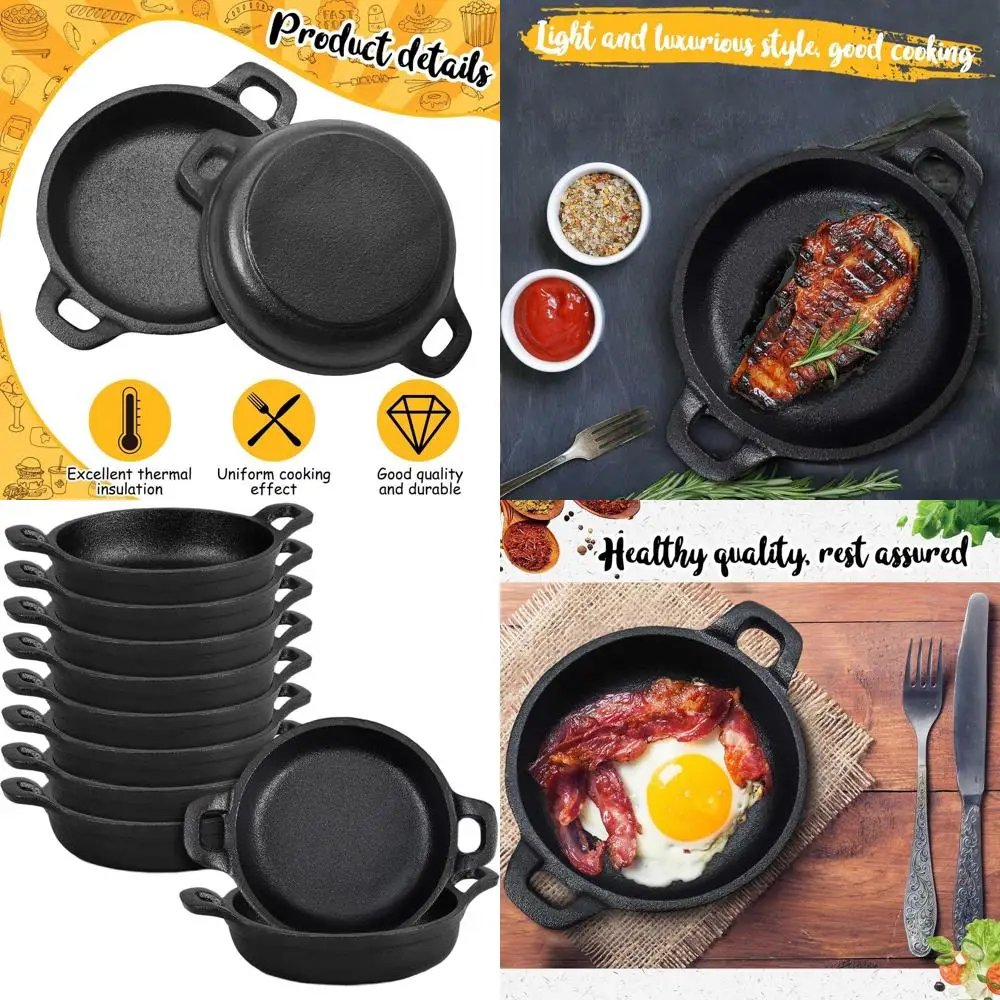 

Set of 10 Mini Cast Iron Skillets, 5 x 5 x 1.3 Inch, Small Ramekin Dishes, Black Casserole, Oven Safe, Ideal for Kitchen and Out