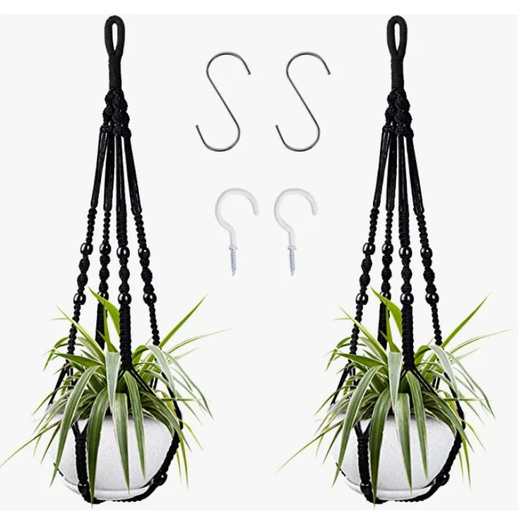 Handmade Macrame Plant Hanger 2 Pack Cotton Rope Hanging Planter Basket with Beads for Indoor Outdoor Home Balcony Decor