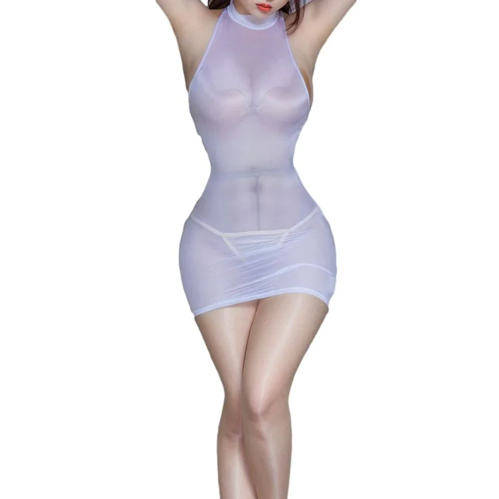 

New Stylish Comfy Fashion Dress Medium Elasticity Nylon Oily Glossy Pencil Dress Tight Transparent 1pc 40-60kg