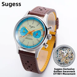 Sugess Pilot Watch of Mens Original ST1901 Movement Chronograph Mechanical Wristwatches Sapphire Crystal Waterproof Racing Strap