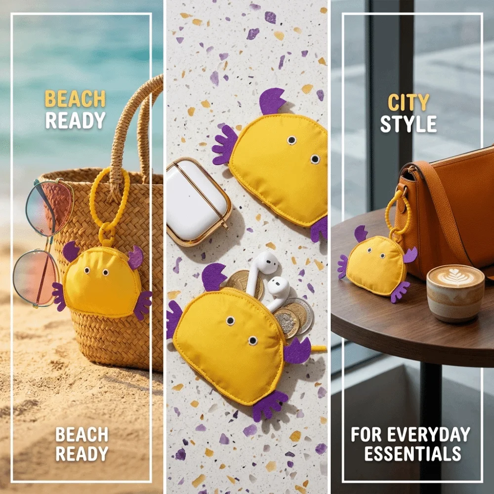 Soft Material Crab Shaped Storage Pouch Compact Mini Size Hanging Clasp Mini Coin Purse Playful Appearance Zipper Pouch