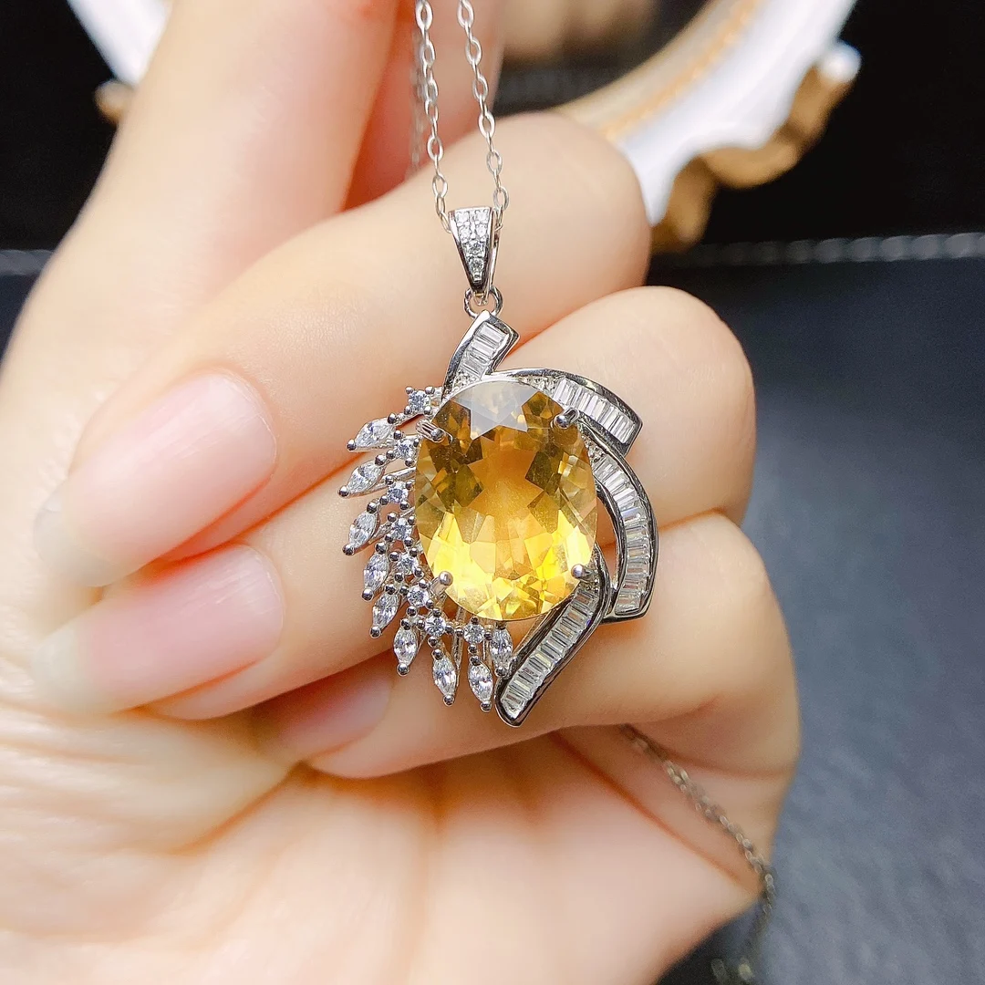 FS Silver 925 Jewelry Necklace With Natural Citrine Gemstones Pendants for Women Wedding Engagement Party Gift Wholesale MeiBaPJ