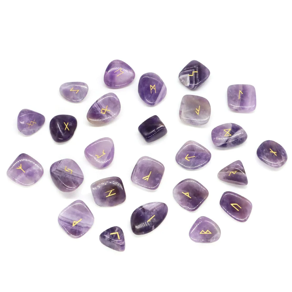 Runes Stones 25Pcs/Set Natural Irregular Tumbled Gems Energy Quartz Healing Crystals Chakra Divination Witchcraft Wicca Supplies