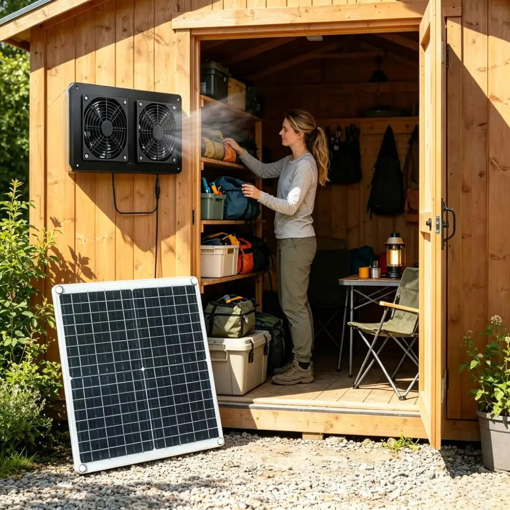 25W Solar Panel Dual Fan Air Exhaust Kit For Greenhouse Rv Shed Pet House Outdoor Cooling Ventilation Efficiency
