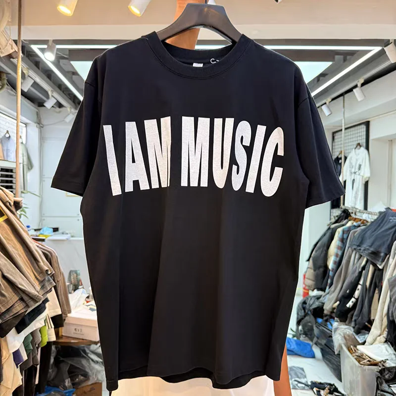 Camiseta con estampado de eslogan de letras inglesas I AM MUSIC High street, camiseta para hombres y mujeres, camisetas superiores
