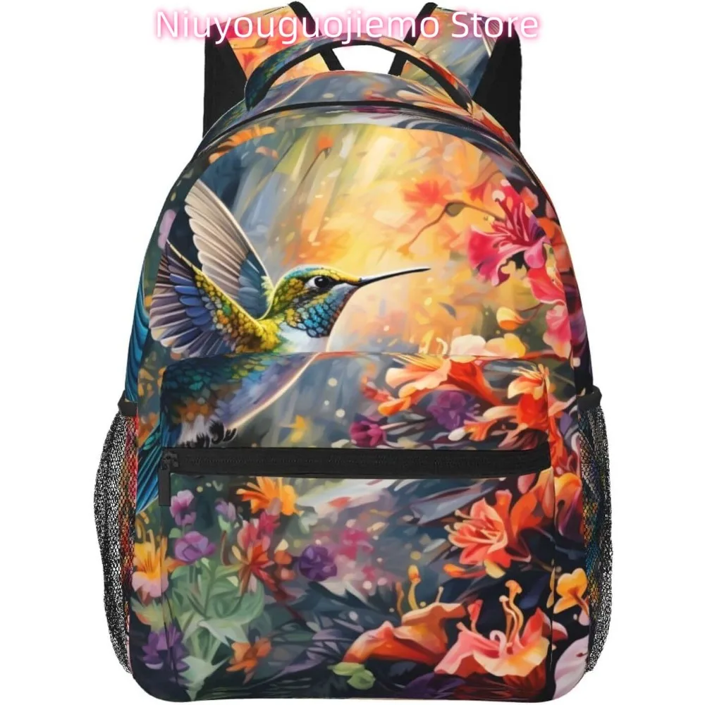 

Spring Hummingbird Flowers Lightweight Laptop Backpack Lightweight Multipurpose Travel Casual Daypack Unisex College Backapcks f