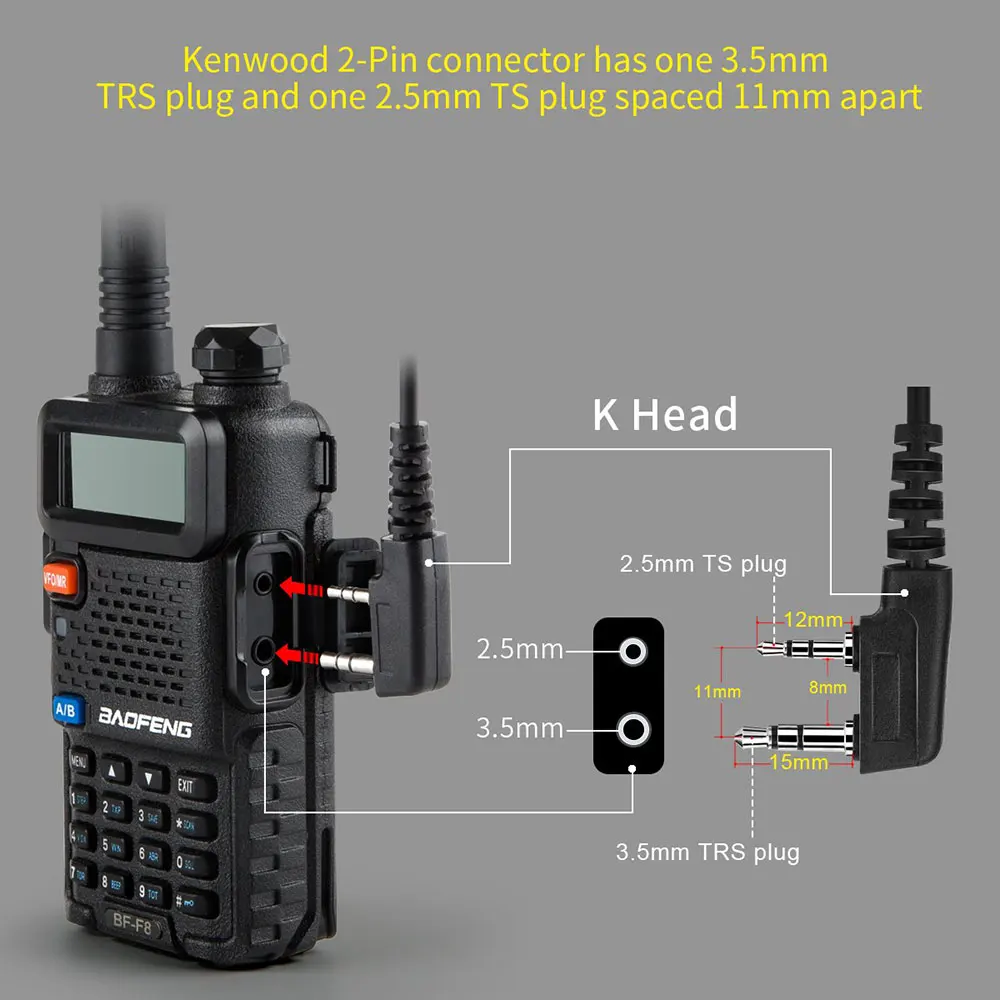 Baofeng-Walkie Talkie fone de ouvido com microfone, 2 pinos acústico tubo fone de ouvido, rádio bidirecional fone de ouvido para Baofeng UV 5R, UV K5, K58